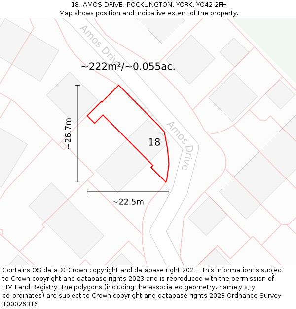 18, AMOS DRIVE, POCKLINGTON, YORK, YO42 2FH: Plot and title map