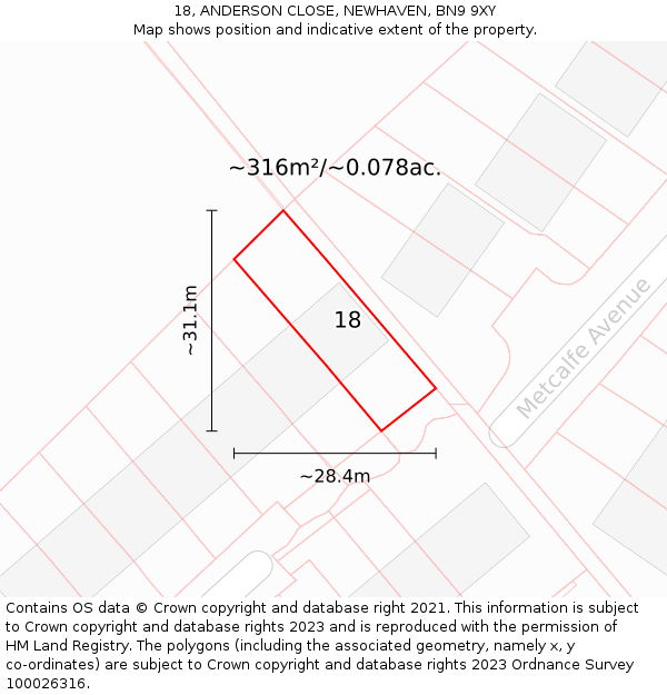 18, ANDERSON CLOSE, NEWHAVEN, BN9 9XY: Plot and title map