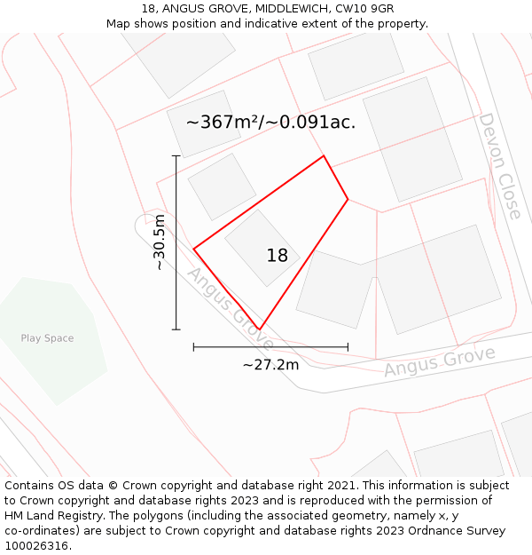 18, ANGUS GROVE, MIDDLEWICH, CW10 9GR: Plot and title map