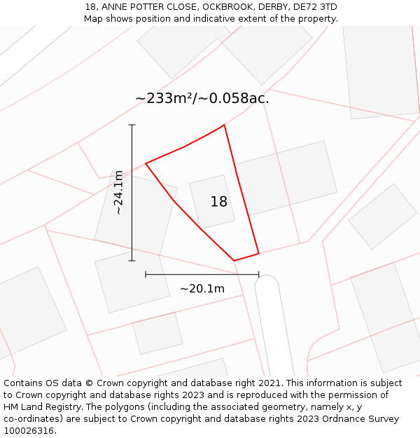 18, ANNE POTTER CLOSE, OCKBROOK, DERBY, DE72 3TD: Plot and title map