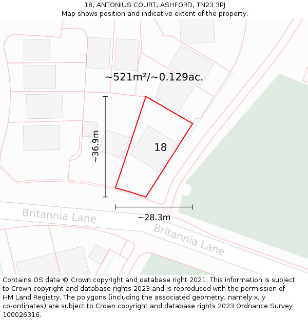 18, ANTONIUS COURT, ASHFORD, TN23 3PJ: Plot and title map