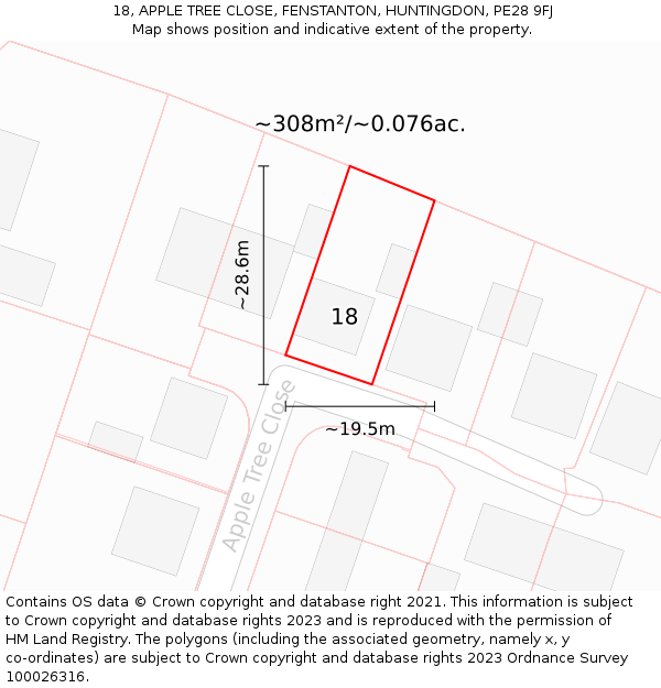 18, APPLE TREE CLOSE, FENSTANTON, HUNTINGDON, PE28 9FJ: Plot and title map