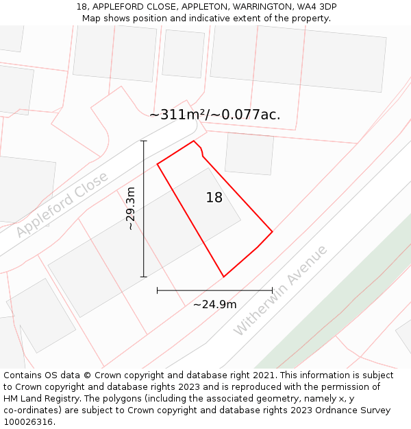 18, APPLEFORD CLOSE, APPLETON, WARRINGTON, WA4 3DP: Plot and title map