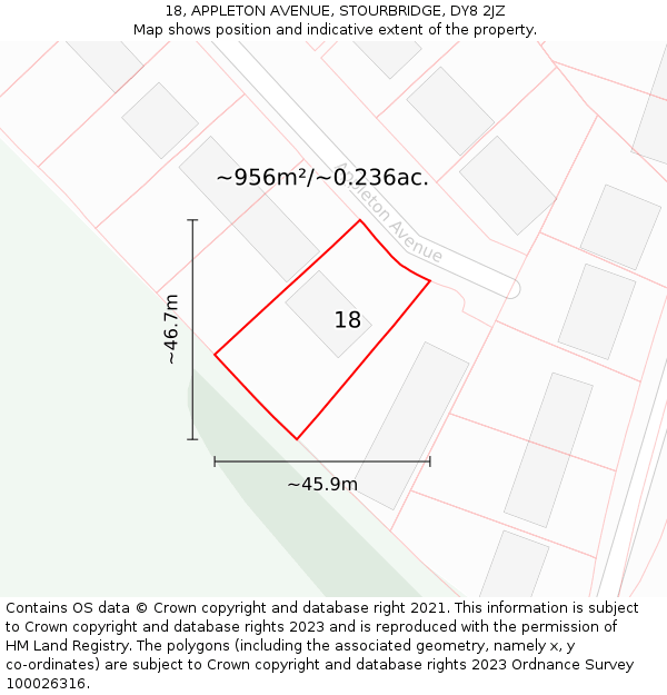 18, APPLETON AVENUE, STOURBRIDGE, DY8 2JZ: Plot and title map