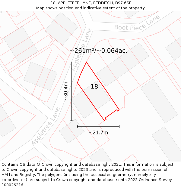 18, APPLETREE LANE, REDDITCH, B97 6SE: Plot and title map