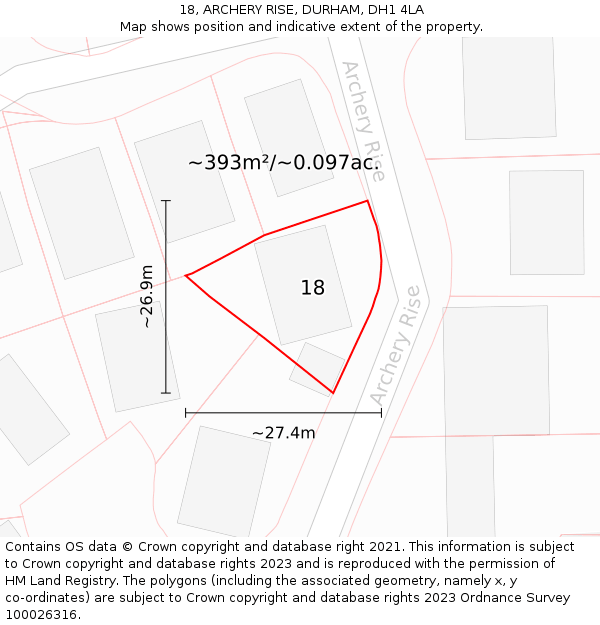 18, ARCHERY RISE, DURHAM, DH1 4LA: Plot and title map