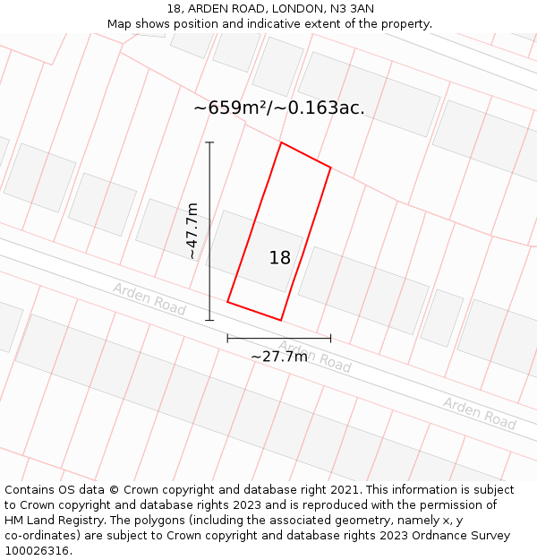 18, ARDEN ROAD, LONDON, N3 3AN: Plot and title map