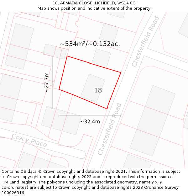 18, ARMADA CLOSE, LICHFIELD, WS14 0GJ: Plot and title map