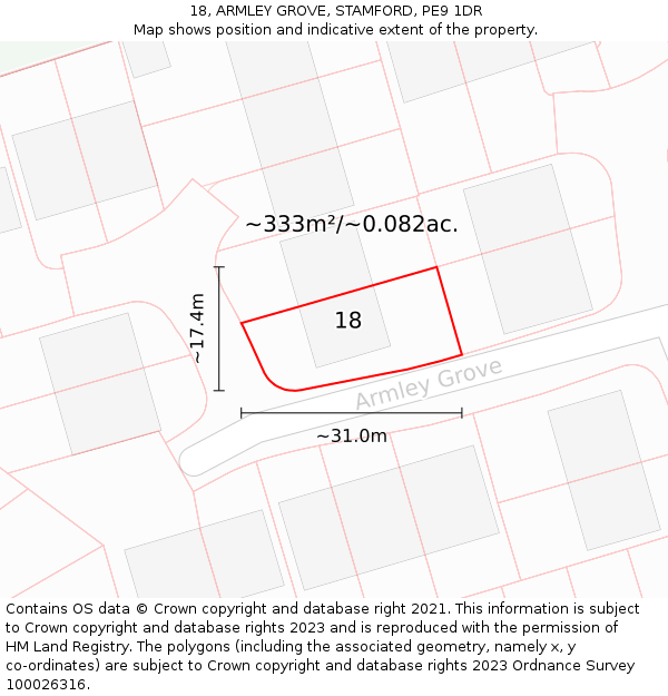 18, ARMLEY GROVE, STAMFORD, PE9 1DR: Plot and title map