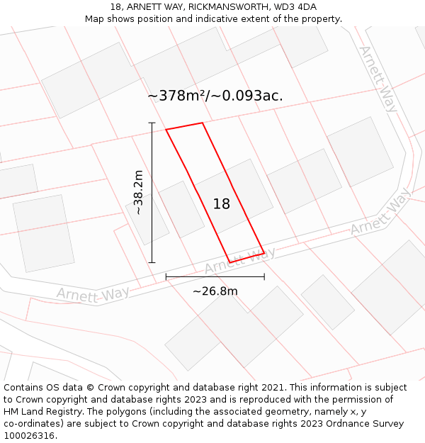 18, ARNETT WAY, RICKMANSWORTH, WD3 4DA: Plot and title map