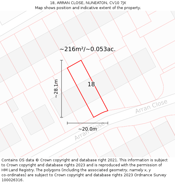 18, ARRAN CLOSE, NUNEATON, CV10 7JX: Plot and title map