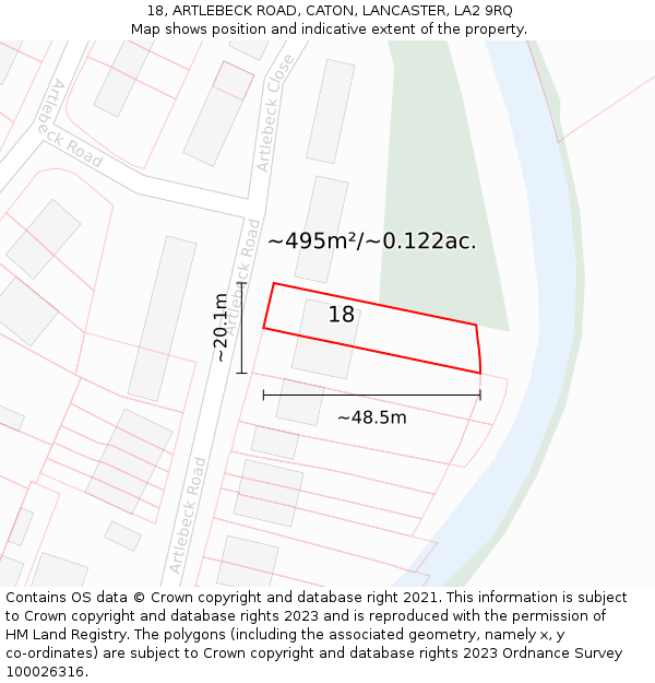 18, ARTLEBECK ROAD, CATON, LANCASTER, LA2 9RQ: Plot and title map