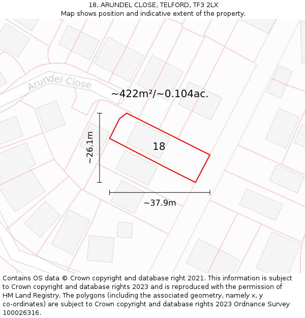 18, ARUNDEL CLOSE, TELFORD, TF3 2LX: Plot and title map