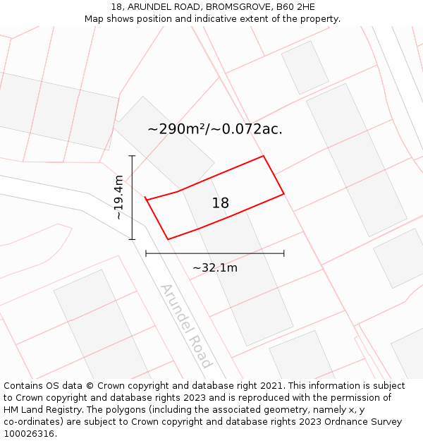 18, ARUNDEL ROAD, BROMSGROVE, B60 2HE: Plot and title map