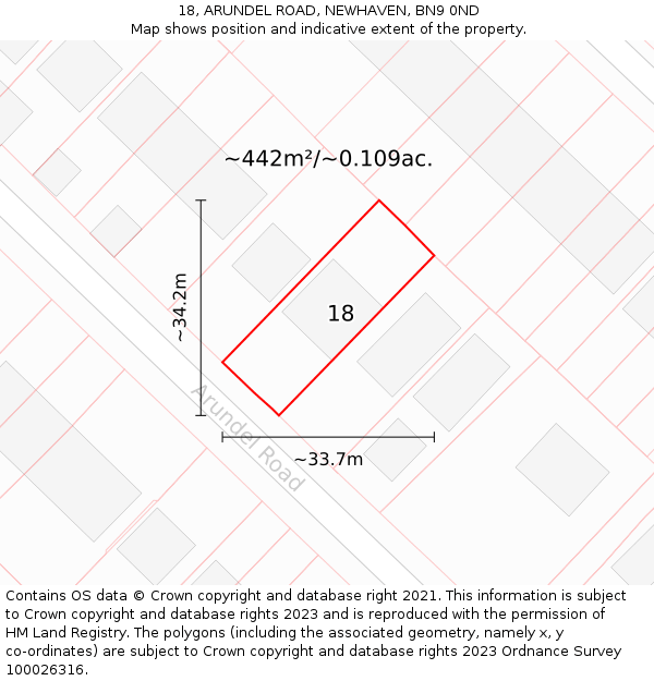 18, ARUNDEL ROAD, NEWHAVEN, BN9 0ND: Plot and title map