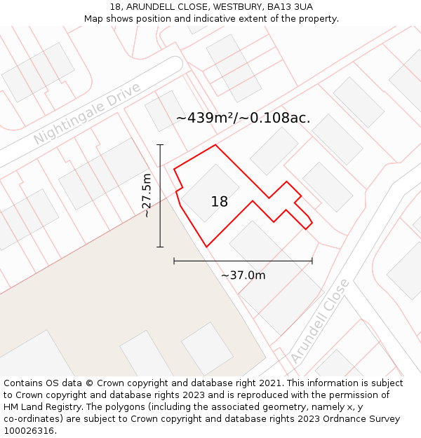 18, ARUNDELL CLOSE, WESTBURY, BA13 3UA: Plot and title map