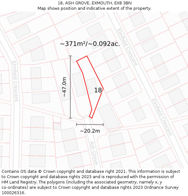 18, ASH GROVE, EXMOUTH, EX8 3BN: Plot and title map