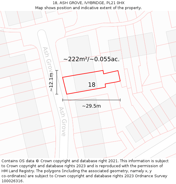 18, ASH GROVE, IVYBRIDGE, PL21 0HX: Plot and title map