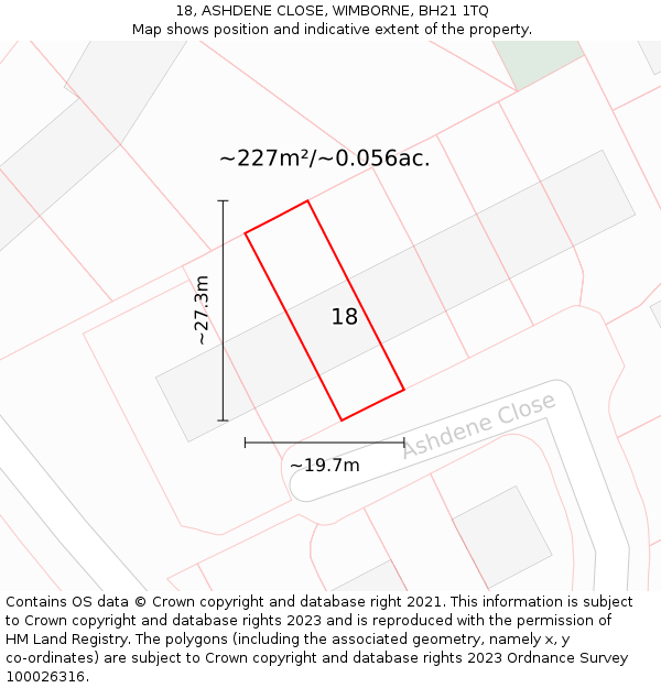 18, ASHDENE CLOSE, WIMBORNE, BH21 1TQ: Plot and title map