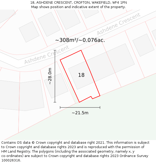 18, ASHDENE CRESCENT, CROFTON, WAKEFIELD, WF4 1PN: Plot and title map