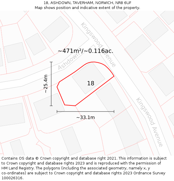 18, ASHDOWN, TAVERHAM, NORWICH, NR8 6UF: Plot and title map