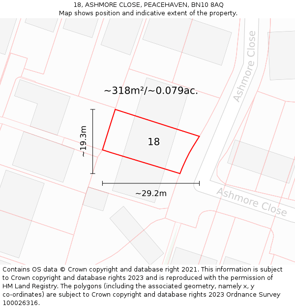 18, ASHMORE CLOSE, PEACEHAVEN, BN10 8AQ: Plot and title map