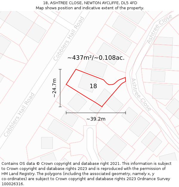 18, ASHTREE CLOSE, NEWTON AYCLIFFE, DL5 4FD: Plot and title map