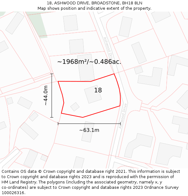 18, ASHWOOD DRIVE, BROADSTONE, BH18 8LN: Plot and title map