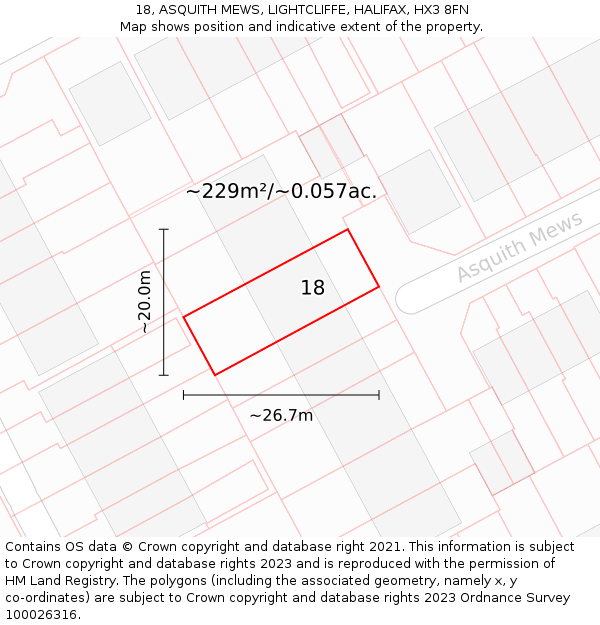 18, ASQUITH MEWS, LIGHTCLIFFE, HALIFAX, HX3 8FN: Plot and title map