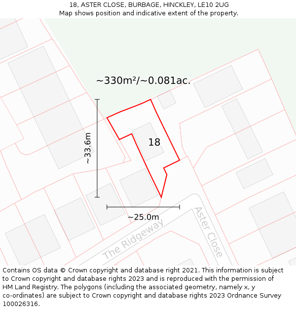 18, ASTER CLOSE, BURBAGE, HINCKLEY, LE10 2UG: Plot and title map