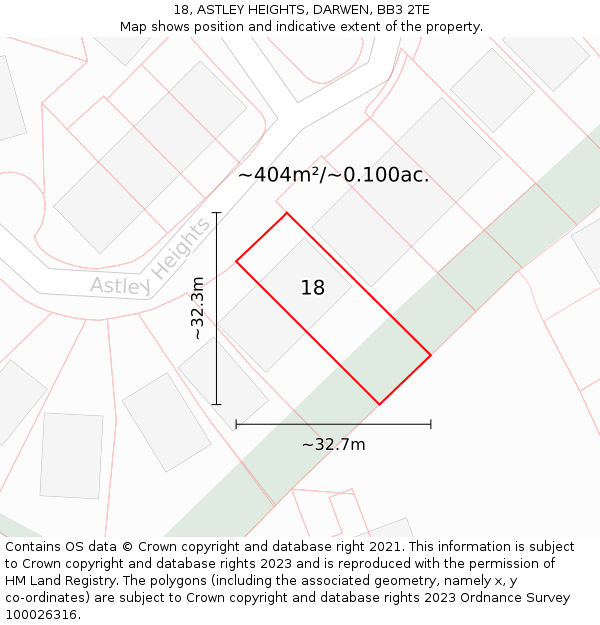 18, ASTLEY HEIGHTS, DARWEN, BB3 2TE: Plot and title map