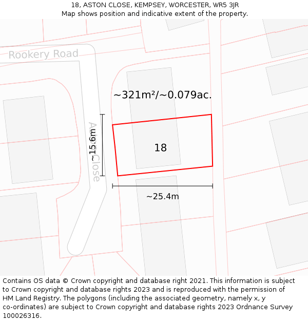 18, ASTON CLOSE, KEMPSEY, WORCESTER, WR5 3JR: Plot and title map