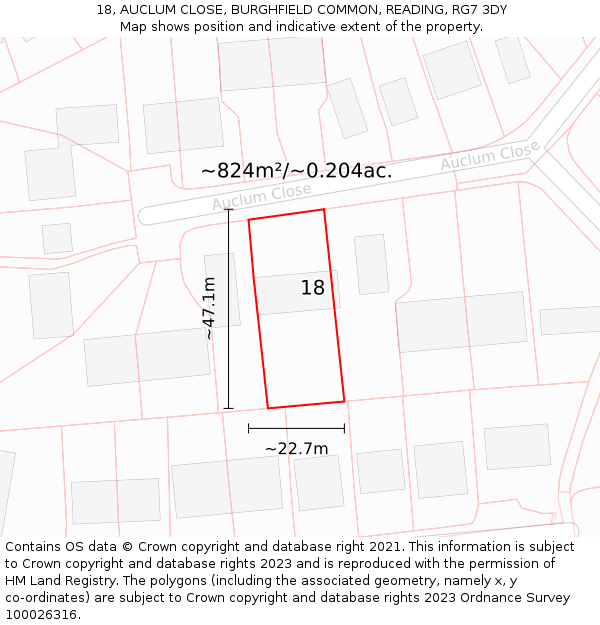 18, AUCLUM CLOSE, BURGHFIELD COMMON, READING, RG7 3DY: Plot and title map