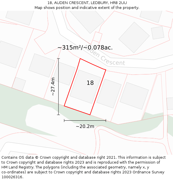 18, AUDEN CRESCENT, LEDBURY, HR8 2UU: Plot and title map