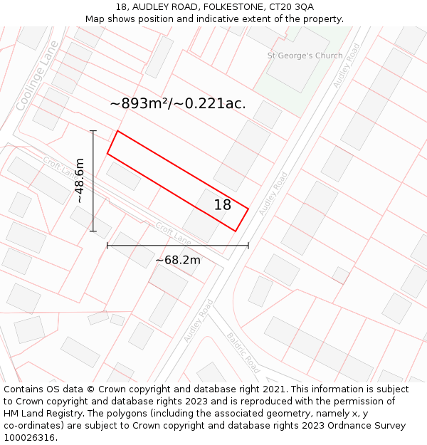 18, AUDLEY ROAD, FOLKESTONE, CT20 3QA: Plot and title map