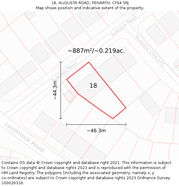 18, AUGUSTA ROAD, PENARTH, CF64 5RJ: Plot and title map