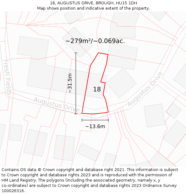 18, AUGUSTUS DRIVE, BROUGH, HU15 1DH: Plot and title map