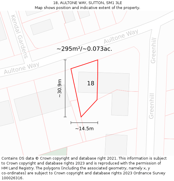 18, AULTONE WAY, SUTTON, SM1 3LE: Plot and title map