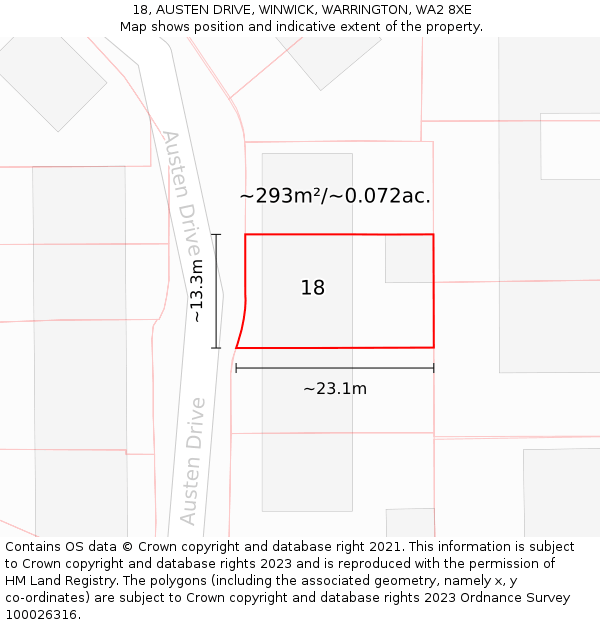18, AUSTEN DRIVE, WINWICK, WARRINGTON, WA2 8XE: Plot and title map