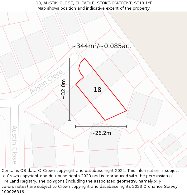 18, AUSTIN CLOSE, CHEADLE, STOKE-ON-TRENT, ST10 1YF: Plot and title map