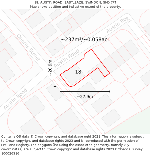 18, AUSTIN ROAD, EASTLEAZE, SWINDON, SN5 7FT: Plot and title map