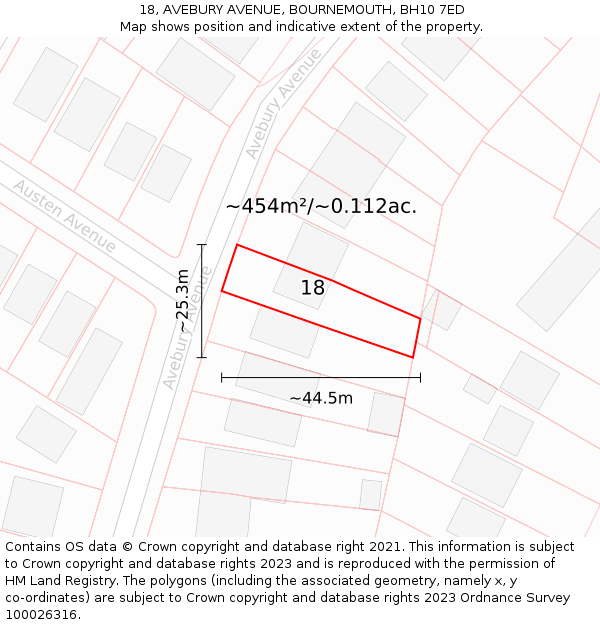 18, AVEBURY AVENUE, BOURNEMOUTH, BH10 7ED: Plot and title map