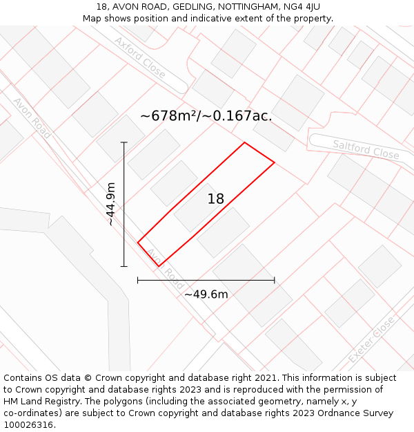 18, AVON ROAD, GEDLING, NOTTINGHAM, NG4 4JU: Plot and title map