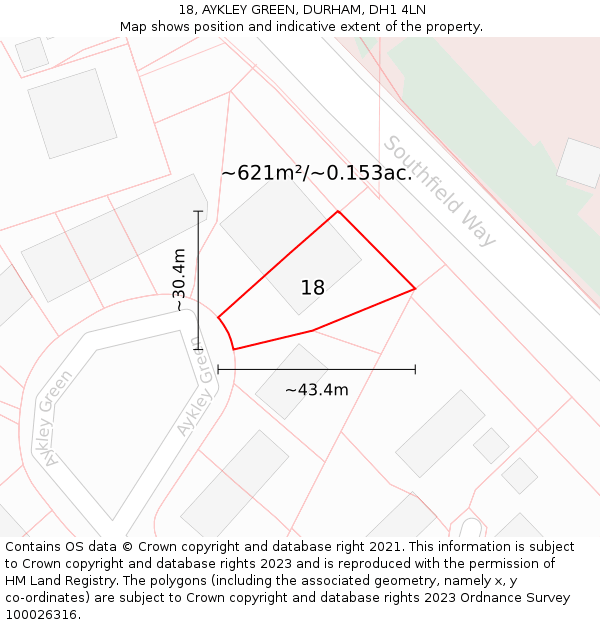 18, AYKLEY GREEN, DURHAM, DH1 4LN: Plot and title map