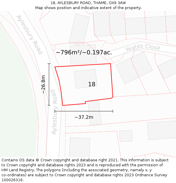 18, AYLESBURY ROAD, THAME, OX9 3AW: Plot and title map