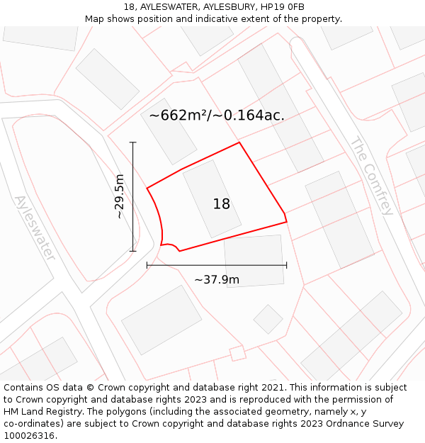 18, AYLESWATER, AYLESBURY, HP19 0FB: Plot and title map