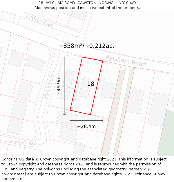 18, AYLSHAM ROAD, CAWSTON, NORWICH, NR10 4AY: Plot and title map