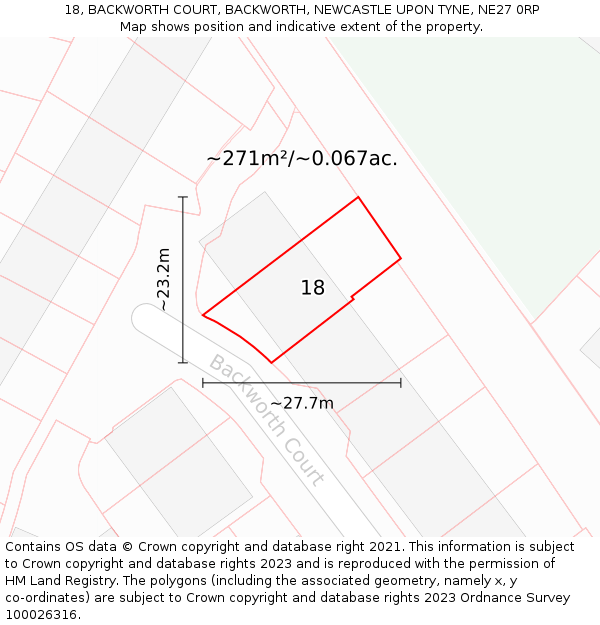 18, BACKWORTH COURT, BACKWORTH, NEWCASTLE UPON TYNE, NE27 0RP: Plot and title map