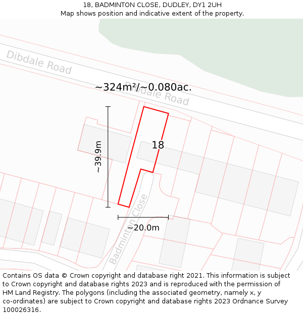 18, BADMINTON CLOSE, DUDLEY, DY1 2UH: Plot and title map