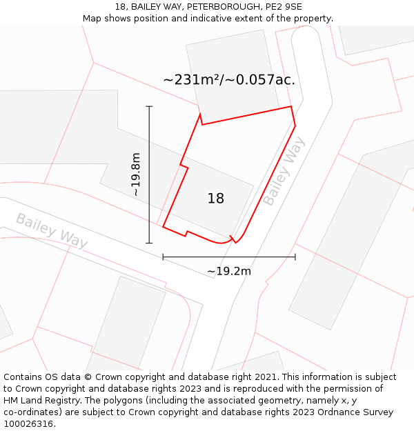 18, BAILEY WAY, PETERBOROUGH, PE2 9SE: Plot and title map